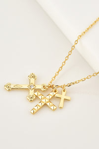 Inlaid Zircon Cross Pendant 925 Sterling Silver Necklace
