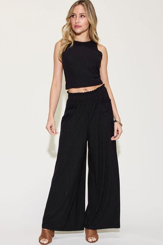 Round Neck Dropped Shoulder Top and Pants Set