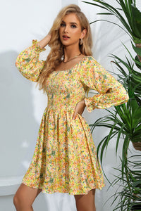 Floral Smocked Square Neck Dress