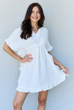 Out Of Time Ruffle Hem Dress with Drawstring Waistband in White