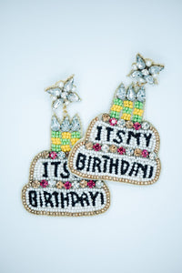 Happy Birthday Cake Seed Bead Earrings in White and Black