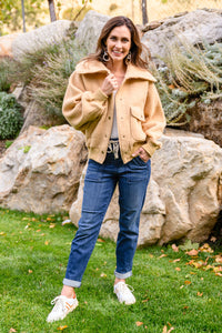 Don't Stress Oversized Collar Sherpa Jacket In Taupe