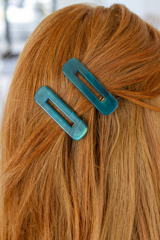 Two Tone Hair Clip Set in Green