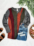 2.7 Long Sleeve Color Block Top In Charcoal Multi