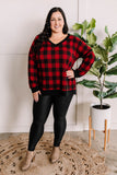 11.13 V Neck Long Sleeve Knit Top In Red Buffalo Plaid