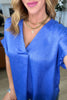 Pleat Front V-Neck Top in Royal Blue