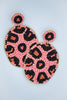 Leopard Felt Back Seed Bead Earrings in Peach