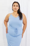 Flatter Me Ribbed Front Tie Midi Dress in Pastel Blue
