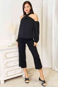 Grecian Cold Shoulder Long Sleeve Blouse