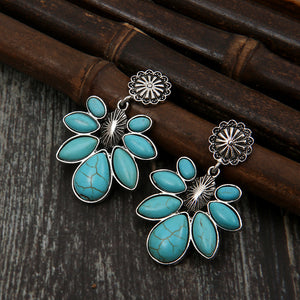 Faux Turquoise Flower Earrings