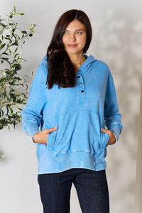 Half Snap Long Sleeve Hoodie with Pockets