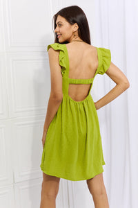 Sunny Days Full Size Empire Line Ruffle Sleeve Dress in Lime