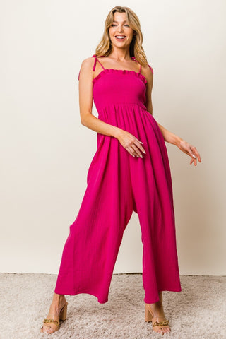 Mineral Washed Romper in Neon Coral Fuchsia