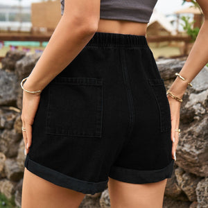 Drawstring High Waist Denim Shorts with Pockets