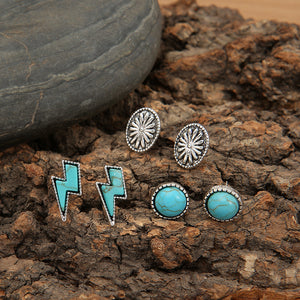 3 Piece Faux Turquoise Stud Earrings