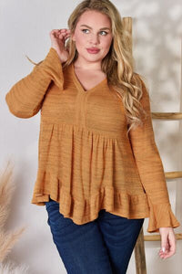 V-Neck Flounce Sleeve Blouse