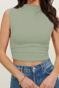 Mock Neck Ruched Cropped Tank