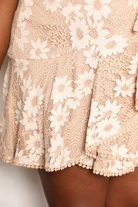 Floral Lace Pompom Detail Tie-Waist Flutter Sleeve Dress