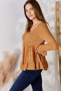 V-Neck Flounce Sleeve Blouse