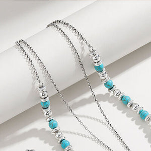 Artificial Turquoise Beaded Double-Layered Cross Necklace