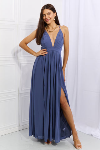 Know Your Worth Criss Cross Halter Neck Maxi Dress