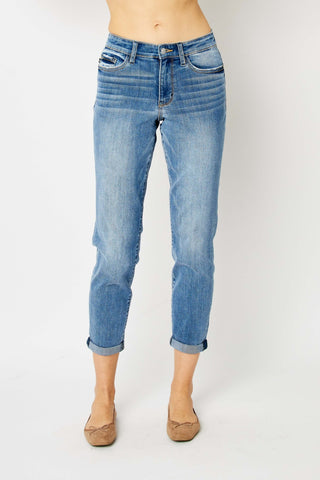 Suki Mid Rise Sequin Patch Tapered Jeans