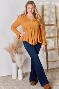 V-Neck Flounce Sleeve Blouse