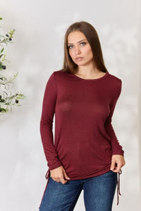 Drawstring Round Neck Long Sleeve Top