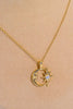 Copper 14K Gold Pleated Moon & Star Shape Pendant Necklace