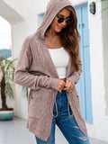 Cable-Knit Drawstring Hooded Cardigan