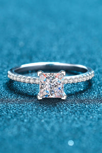 Rhodium-Plated Moissanite Four-Prong Ring