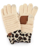 CC Leopard Knit Gloves Beige