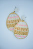 Happy Easter Egg Seed Bead Earrings in White