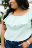 Penelope Pom Pom Off Shoulder Top In Mint Esb