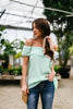 Penelope Pom Pom Off Shoulder Top In Mint Esb